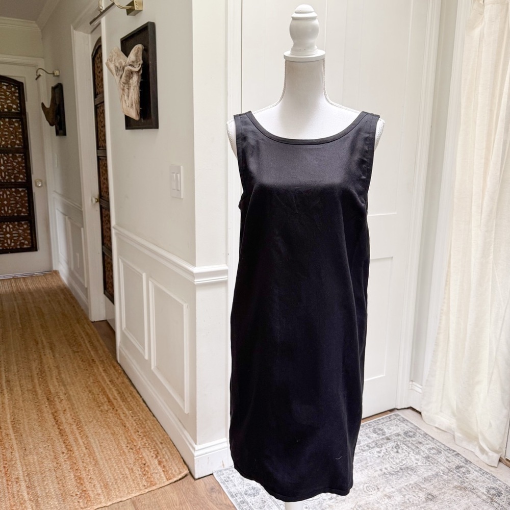 Ann Taylor Womens Black Silk Cotton Sheath Dress Size 12 Midi Quiet Luxury Fall